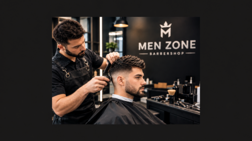 Professional barber creating a premium men's haircut with a precise fade and textured top at MEN ZONE Barbershop.